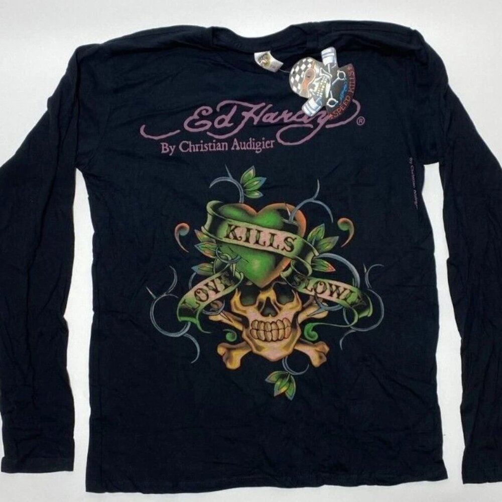 RARE NWT Ed Hardy Vintage T-shirt Love Kills Slowly Authentic Y2K Men TShirt XL
